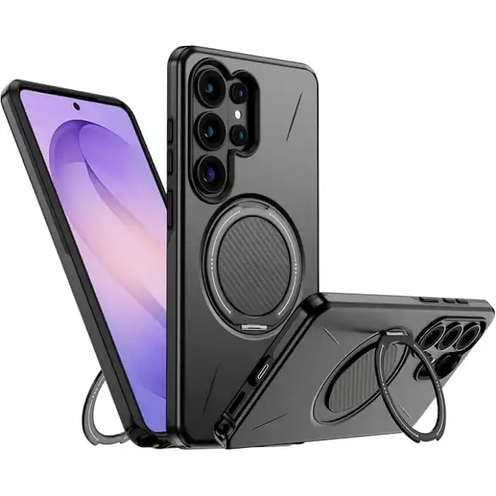 Rongep [Mag-Forge] Samsung Galaxy S26 Ultra için Kılıf 360° Dönebilen Standlı [MagSafe ile Uyumlu] S26 Ultra Koruyucu Güçlü Manyetikli PC+TPU Darbelere Dayanıklı Samsung S26 Ultra Kılıf (Siyah)