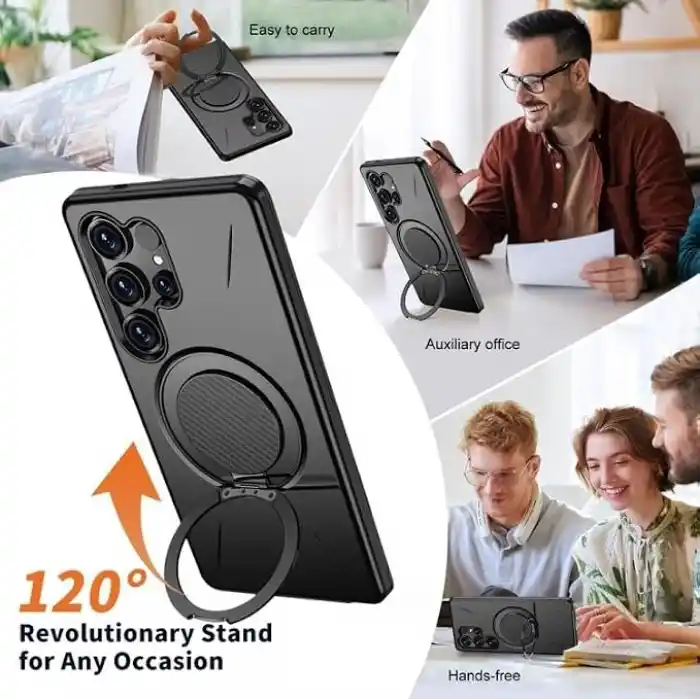 Rongep [Mag-Forge] Samsung Galaxy S26 Ultra için Kılıf 360° Dönebilen Standlı [MagSafe ile Uyumlu] S26 Ultra Koruyucu Güçlü Manyetikli PC+TPU Darbelere Dayanıklı Samsung S26 Ultra Kılıf (Siyah)