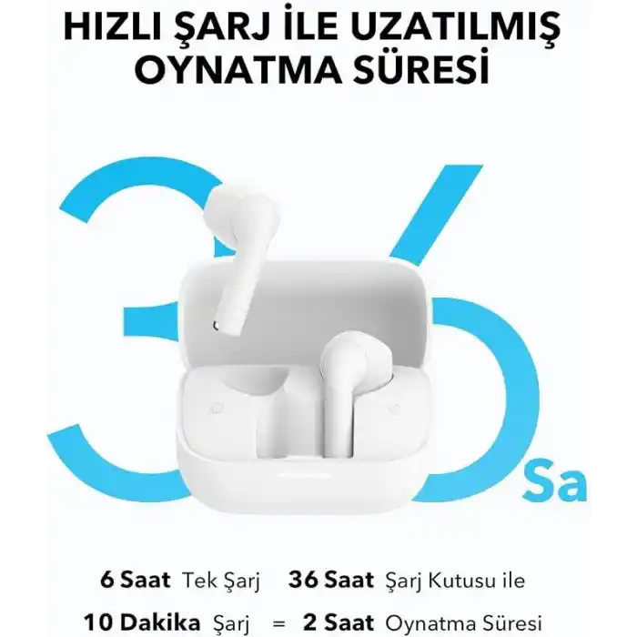 Soundcore by Anker K20i Kulak İçi Bluetooth Kulaklık, 36 Saat Çalma Süresi, Hızlı Şarj, Net Ses, Konforlu Uyum, ENC 2-Mikrofon ile Net Çağrılar, Özelleştirilebilir EQ, IPX5, Bluetooth 5.3, Beyaz