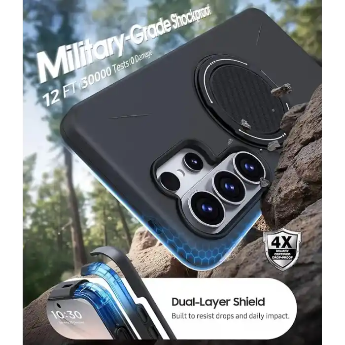 Rongep [Mag-Forge] Samsung Galaxy S26 Ultra için Kılıf 360° Dönebilen Standlı [MagSafe ile Uyumlu] S26 Ultra Koruyucu Güçlü Manyetikli PC+TPU Darbelere Dayanıklı Samsung S26 Ultra Kılıf (Siyah)
