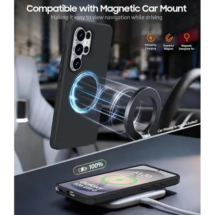 Rongep [Mag-Forge] Samsung Galaxy S26 Ultra için Kılıf 360° Dönebilen Standlı [MagSafe ile Uyumlu] S26 Ultra Koruyucu Güçlü Manyetikli PC+TPU Darbelere Dayanıklı Samsung S26 Ultra Kılıf (Siyah)