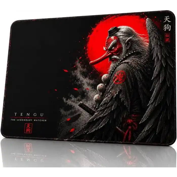 Baskılı Dijital Tasarımlı Oyuncu Mouse Pad, Kaymaz Taban, Dikişli Gaming Mouse Pad Tengu 50x40 Cm