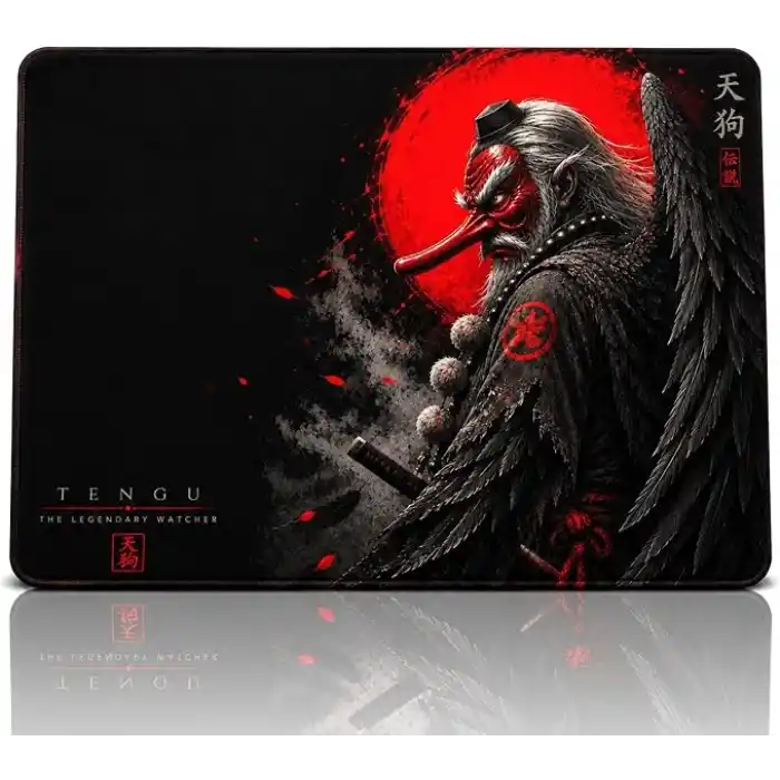 Baskılı Dijital Tasarımlı Oyuncu Mouse Pad, Kaymaz Taban, Dikişli Gaming Mouse Pad Tengu 50x40 Cm