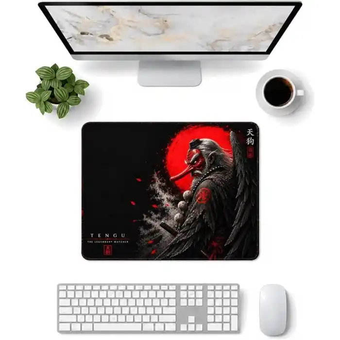 Baskılı Dijital Tasarımlı Oyuncu Mouse Pad, Kaymaz Taban, Dikişli Gaming Mouse Pad Tengu 50x40 Cm