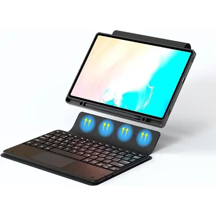 Aksesuarcim Samsung Galaxy Tab S10 FE Plus SM-X620 X626B ile Uyumlu Kılıf Klavyeli Kalem Bölmeli Bluetooth Bağlantılı Standlı Tablet Kılıfı Siyah