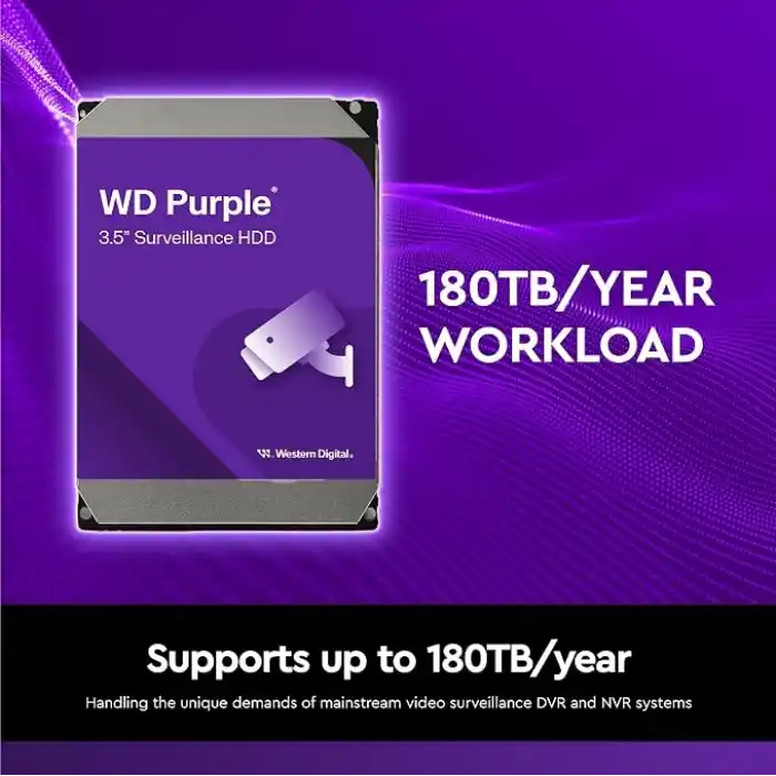 Western Digital 4TB WD Mor Gözetim Dahili Sabit Disk HDD - SATA 6 Gb/s, 128 MB Önbellek, 3,5 - WD44PURZ