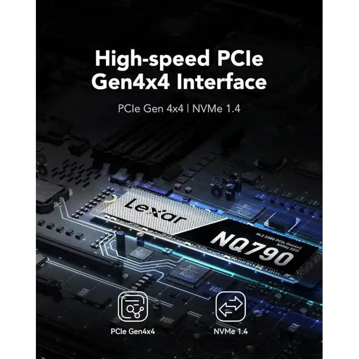 Lexar NQ790 1 TB, M.2 2280 PCIe Gen4x4 NVMe 1.4 Dahili, 7.000 MB/sye Kadar Okuma, 5.000 MB/sye Kadar Yazma, Yoğun İş Yükleri İçin Yüksek Performans, PS5