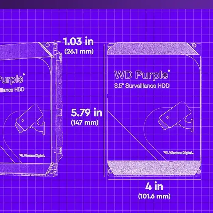 Western Digital 4TB WD Mor Gözetim Dahili Sabit Disk HDD - SATA 6 Gb/s, 128 MB Önbellek, 3,5 - WD44PURZ