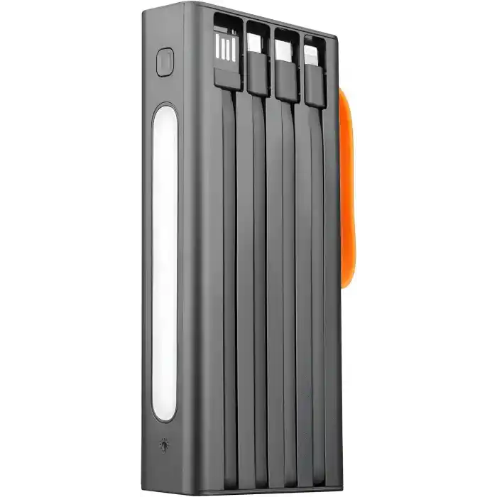 URUCHI 22.5W PD 3.0 Kablolu Powerbank, Gerçek 20.000 mAh Taşınabilir Şarj Cihazı, Dahili Type-C, Lightning ve Micro USB Kablolu, LED Ekranlı, Hızlı Şarj, iPhone 16/15 ve Android Uyumlu, Siyah