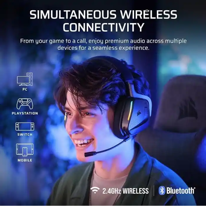 Corsair Void v2 MAX Wireless Gaming Headset for PC, PS5, PS4, Switch, Mobile - Simultaneous 2.4GHz+Bluetooth, Dolby Atmos, Sonarworks SoundID, 70Hr Battery, Fast Charging, Clear Microphone - Carbon
