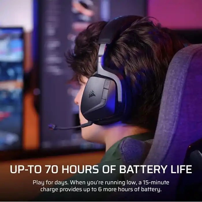 Corsair Void v2 MAX Wireless Gaming Headset for PC, PS5, PS4, Switch, Mobile - Simultaneous 2.4GHz+Bluetooth, Dolby Atmos, Sonarworks SoundID, 70Hr Battery, Fast Charging, Clear Microphone - Carbon