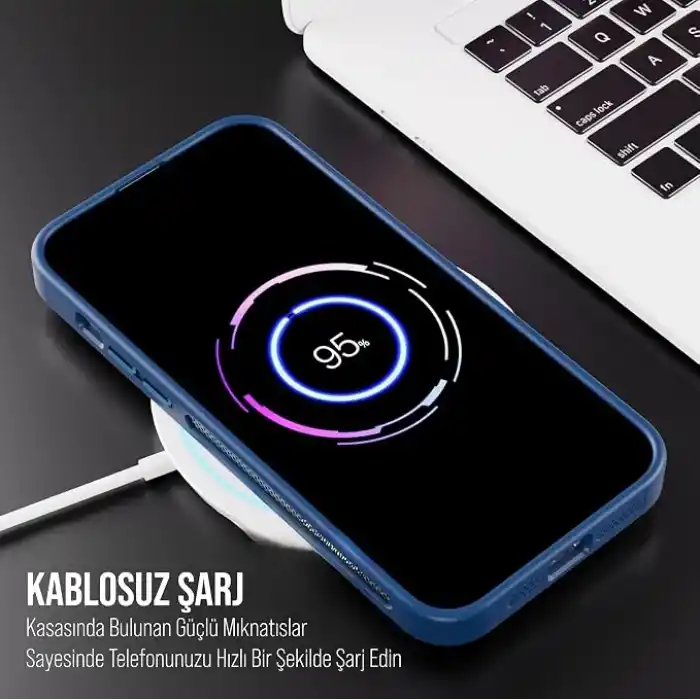 Babilden iPhone 17 Pro Max İçin Kılıf Kamera Korumalı Magsafe İle Uyumlu Kablosuz Şarj Özellikli Mat Şeffaf Renkli Standlı Lens Hediyeli Telefon Kılıfı (Lacivert)