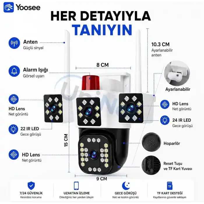 6MP Üç Kameralı WiFi Güvenlik Kamerası PTZ 355 Derece Dönebilen