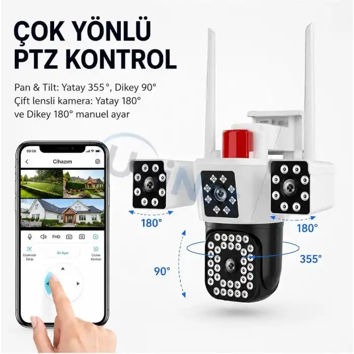 6MP Üç Kameralı WiFi Güvenlik Kamerası PTZ 355 Derece Dönebilen