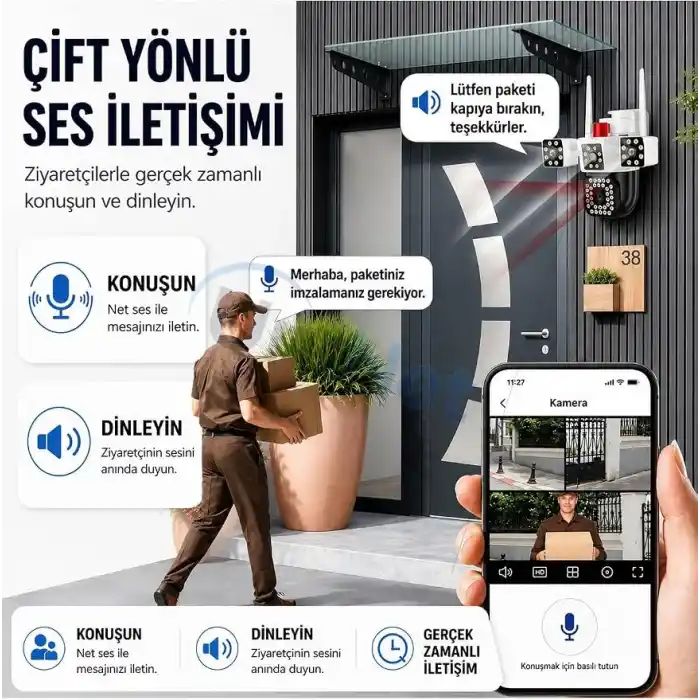 6MP Üç Kameralı WiFi Güvenlik Kamerası PTZ 355 Derece Dönebilen