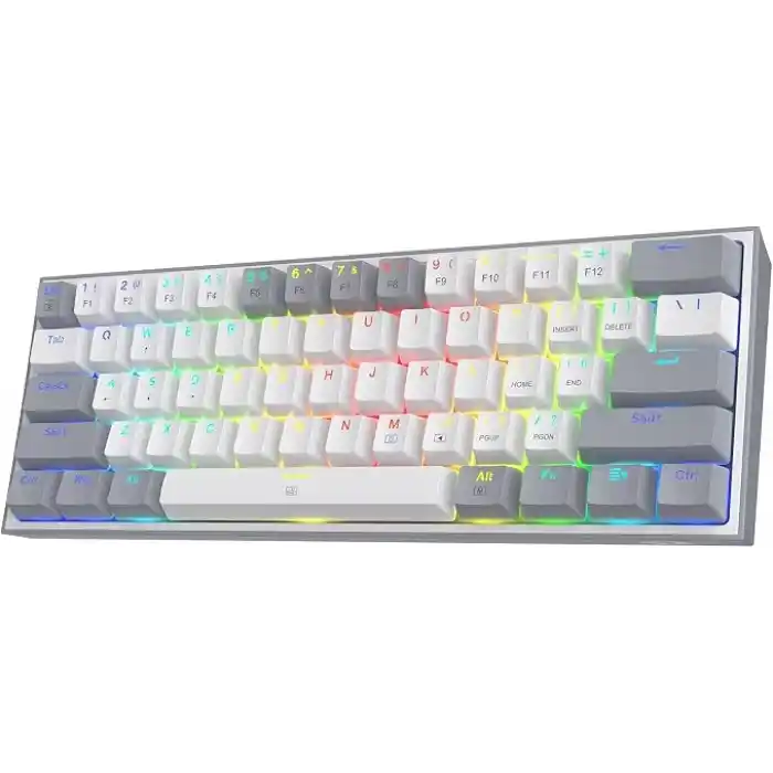 Redragon K617-RGB 16,8 Milyon RGB Aydınlatma, Red Switch Fizz%60 Q Türkçe Kablolu Mekanik Oyuncu Klavyesi Beyaz Gri