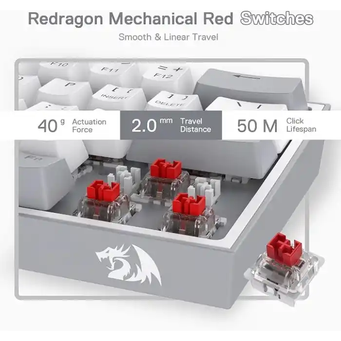 Redragon K617-RGB 16,8 Milyon RGB Aydınlatma, Red Switch Fizz%60 Q Türkçe Kablolu Mekanik Oyuncu Klavyesi Beyaz Gri