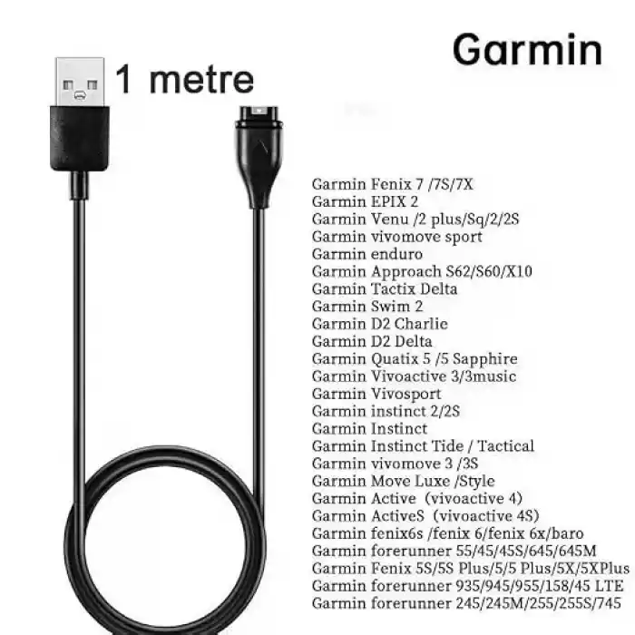 Coverzone Garmin ile Uyumlu USB Şarj Kablosu – Active S, Epix, Fenix, Forerunner, Venu, Vivoactive, Enduro, Instinct, Approach, Swim, Move Luxe Modelleri ile Uyumlu – Hızlı Şarj ve Veri Transferi