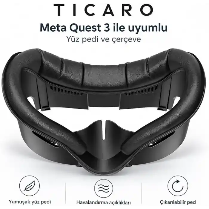 Meta Quest 3 için VR Yüz Maskesi, V Şekilli Hava Kanalı, Siyah