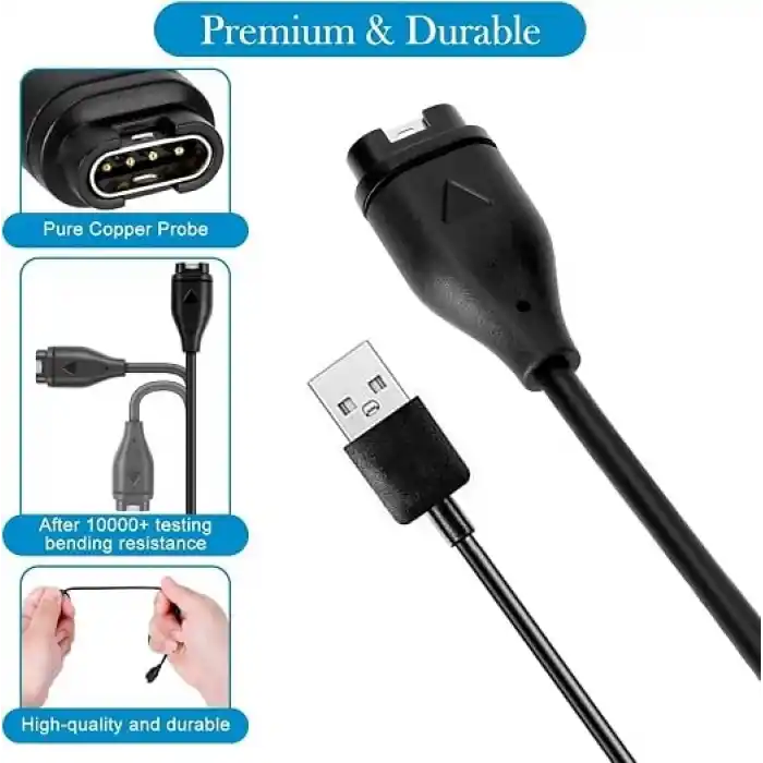 Coverzone Garmin ile Uyumlu USB Şarj Kablosu – Active S, Epix, Fenix, Forerunner, Venu, Vivoactive, Enduro, Instinct, Approach, Swim, Move Luxe Modelleri ile Uyumlu – Hızlı Şarj ve Veri Transferi