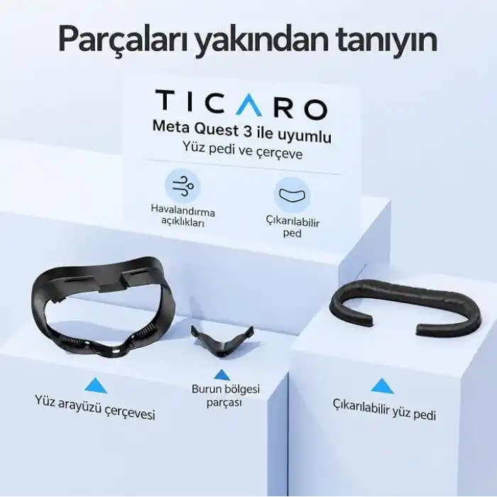 Meta Quest 3 için VR Yüz Maskesi, V Şekilli Hava Kanalı, Siyah