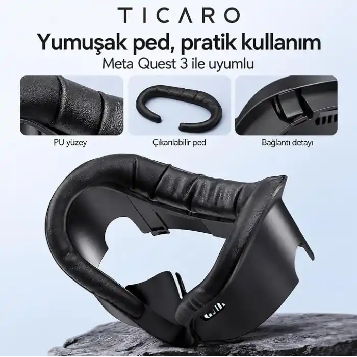 Meta Quest 3 için VR Yüz Maskesi, V Şekilli Hava Kanalı, Siyah
