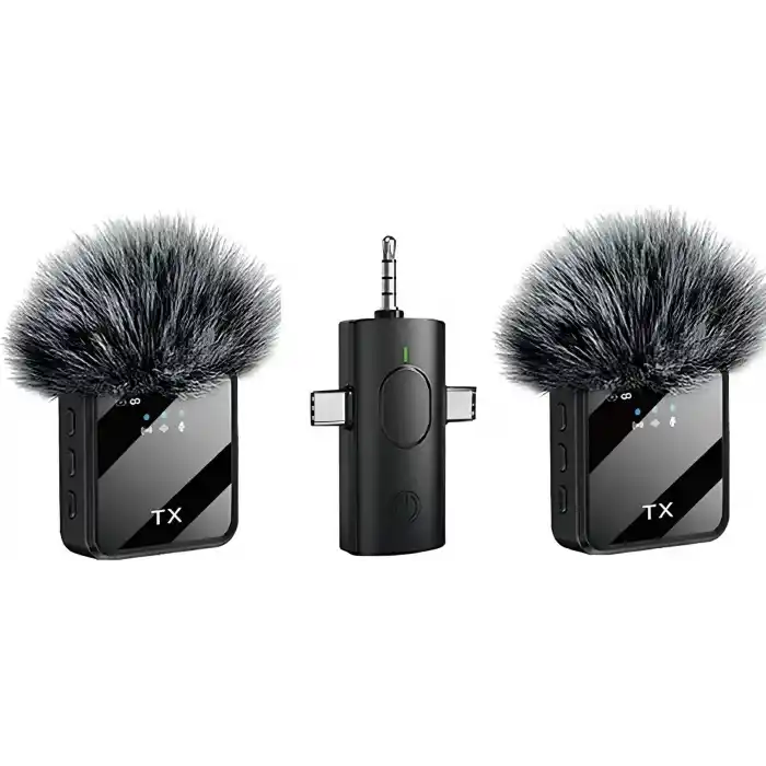 Daytona K9-Y2 Kablosuz Taşınabilir 3 In1 Yaka Mikrofonu Tüylü Mini Mic Tak ve Çalıştır Canlı Yayın Vlog Kablosuz Yaka Çift Verici Mikrofon Yüksek Kalite Profesyonel