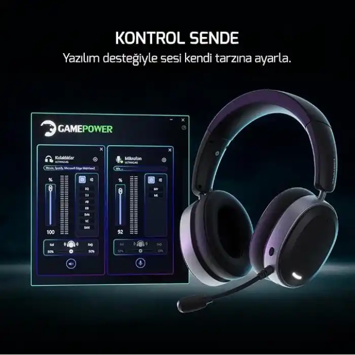 GamePower Ultima Wireless 7.1 Surround 2000 mAh Gaming (Oyuncu) Kulaklık (Yazılım Destekli) (Siyah)