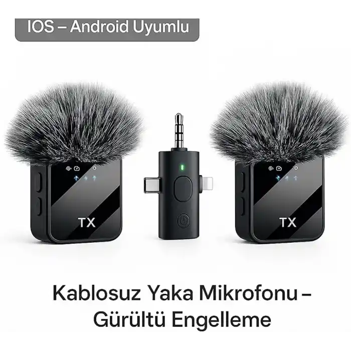 Daytona K9-Y2 Kablosuz Taşınabilir 3 In1 Yaka Mikrofonu Tüylü Mini Mic Tak ve Çalıştır Canlı Yayın Vlog Kablosuz Yaka Çift Verici Mikrofon Yüksek Kalite Profesyonel