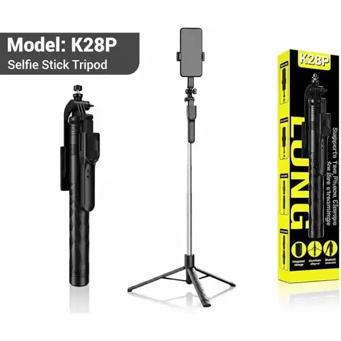 Coverzone Bluetooth Selfie Çubuğu ve Tripod, 360° Dönebilen Telefon Tutucu, Uzaktan Kumandalı, Maksimum 175cm, Katlanabilir Vlog Canlı Yayın Fotoğraf Video Çekim Standı | K28P