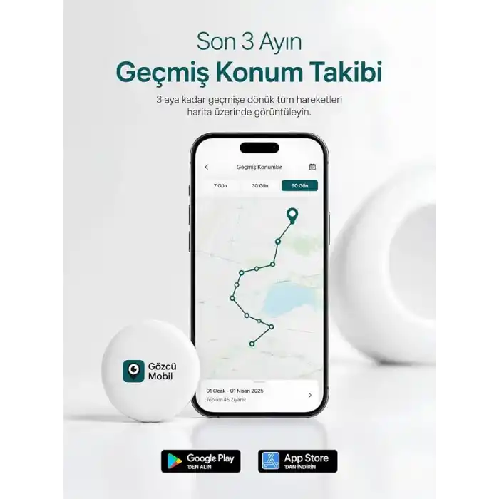 Gözcü Mobil Ios Android Uyumlu Airtag 10/30 Ay Batarya Ömrü Anlık Geçmişe Dönük Konum Gps Araç Motor Çocuk Akıllı Takip Cihazı (Mini)