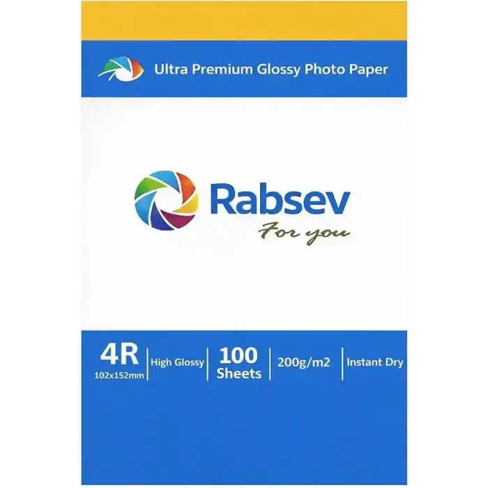 Rabsev Ultra Premium Parlak Fotoğraf Kağıdı, 4R 10x15cm, 200g/m2, Hızlı Kuruyan, 100 Yaprak