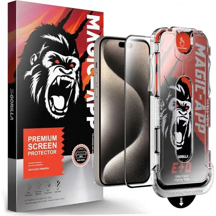 KlasseGear X-Gorilla iPhone 15/16 Ekran Koruyucu Cam, 9H Kırılmaz Çizilmez Tam Kaplama, Hizalama Aparatlı Tozsuz Uygulama (Şeffaf & Hayalet Seçenekleri)