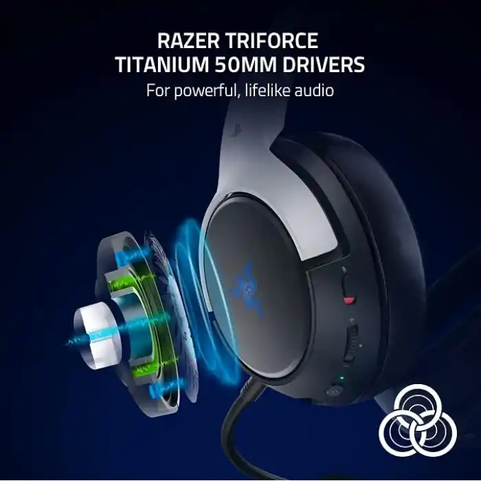 Razer HyperSpeed (Playstation Licensed) - Playstation için kablolu oyun kulaklığı (Triforce 50 mm, HyperClear mikrofon, 3,5 mm jak, platformlar arası uyumluluk) beyaz