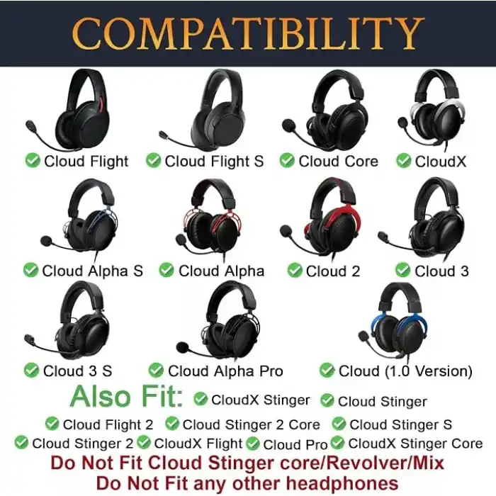 HyperX Cloud 3,2,1, Cloud Alpha, Flight, Stinger, Core Uyumlu Soğutucu Jel Kulaklık Pedi | Memory Foam, Serin Kumaş, Gürültü Yalıtımlı Yedek Kulaklık Yastığı (1 Çift)