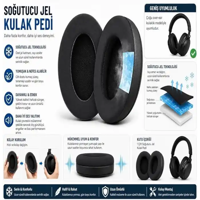 HyperX Cloud 3,2,1, Cloud Alpha, Flight, Stinger, Core Uyumlu Soğutucu Jel Kulaklık Pedi | Memory Foam, Serin Kumaş, Gürültü Yalıtımlı Yedek Kulaklık Yastığı (1 Çift)