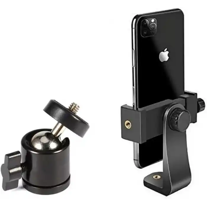 Coverzone Telefon Tripod Tutucu Başlık + Tripod 90° Yönlendirme Aparatı 360 Derece Dönebilen Başlık Tüm Tripodlara Uyumlu Metal Mafsal Aparatı P231 (P231 telefon tutucu + Mafsal)
