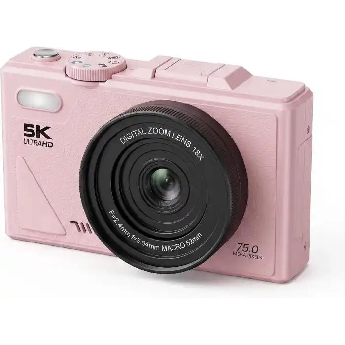 5K Dijital Kamera, Fotoğrafçılığa Yeni Başlayanlar İçin Auto Focus Fotoğraf Makinesi, 3 İnç Katlanabilir IPS Ekran, Çocuklar ve Öğrenciler İçin Hediye Kamera, Hafıza Kartı Hediye (Pembe)