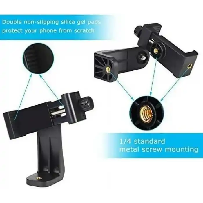 Coverzone Telefon Tripod Tutucu Başlık + Tripod 90° Yönlendirme Aparatı 360 Derece Dönebilen Başlık Tüm Tripodlara Uyumlu Metal Mafsal Aparatı P231 (P231 telefon tutucu + Mafsal)