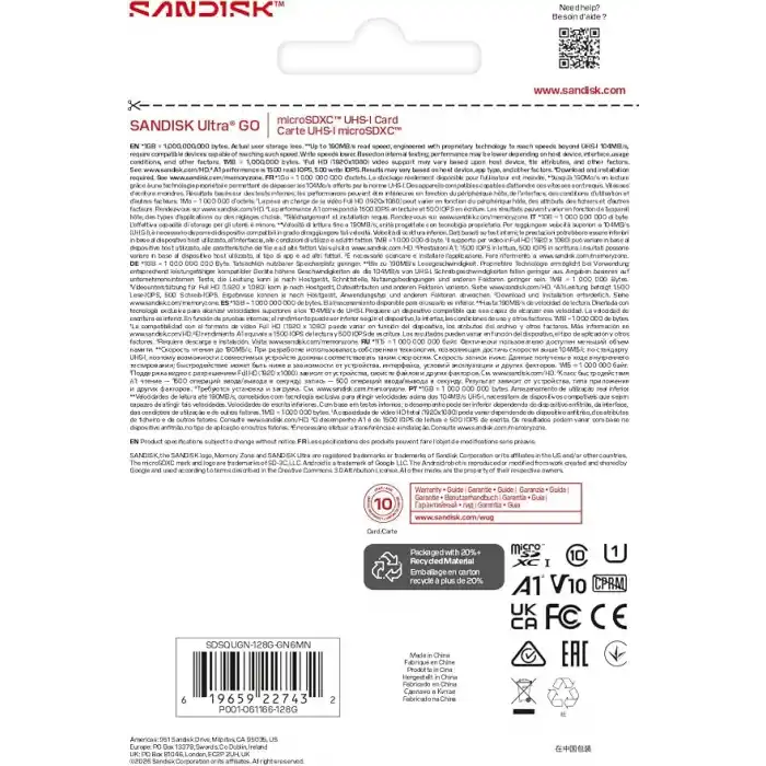 Sandısk Ultra Go Microsd Uhs I Card 128 Gb, Up To190mb/s,