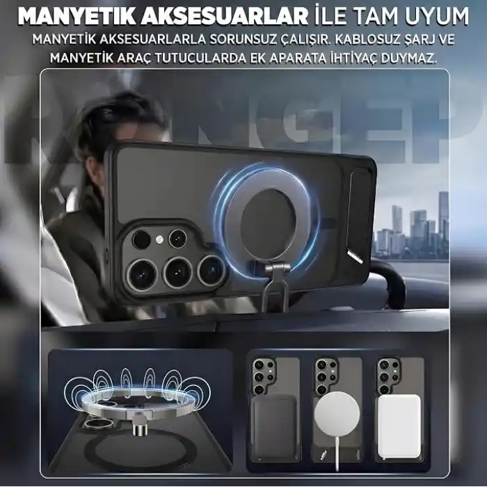 Rongep [Frost-Stand] Samsung Galaxy S25 Ultra için Kılıf Yatay Stantlı Manyetik [MagSafe ile Uyumlu] S25 Ultra Koruyucu Darbeye Dayanıklı Arkası Sert ve Yarı Saydam Samsung S25 Ultra Kılıf (Siyah)