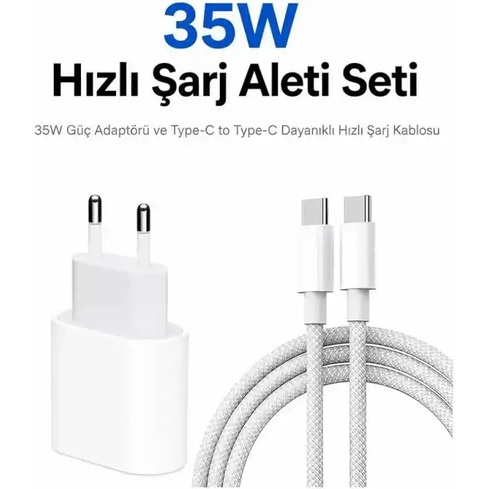 35W Hızlı Şarj Aleti Seti – iPhone 15/16 / 17 Serisi Uyumlu Type-C to Type-C Örgülü Kablo & 35W PD Adaptör + 60W Örgülü Kablo