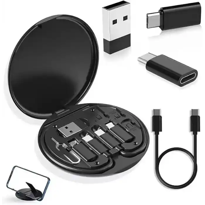 Orret Home 60W Destekli 5i 1 Arada Seyahat Kablo Seti – USB Type-C, Micro USB Şarj Kablosu ve Dönüştürücü Adaptörlü Mini Kablo Kutusu, Kompakt Seyahat Kiti