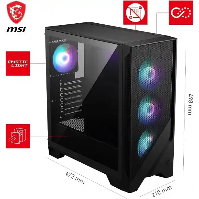 MSI MAG FORGE 320R AIRFLOW Temperli Cam 4x120mm ARGB Fan ATX Gaming Bilgisayar Kasası