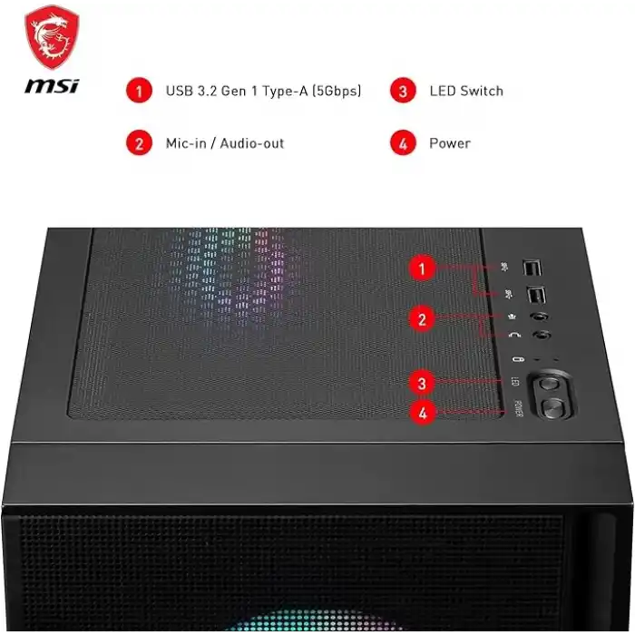 MSI MAG FORGE 320R AIRFLOW Temperli Cam 4x120mm ARGB Fan ATX Gaming Bilgisayar Kasası