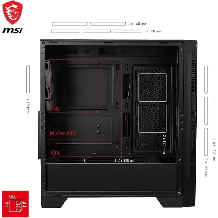 MSI MAG FORGE 320R AIRFLOW Temperli Cam 4x120mm ARGB Fan ATX Gaming Bilgisayar Kasası