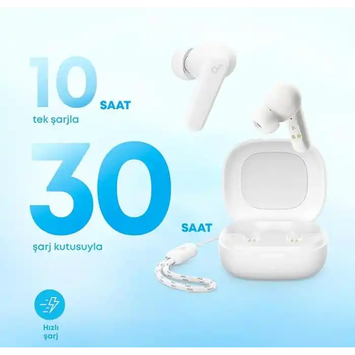 Anker Soundcore P20i Kulak İçi Bluetooth Kulaklık, 10 mm Sürücüler, Ayarlanabilir EQ, 30 Saat Çalma Süresi, IPX5 Su Geçirmez, Yapay Zekalı 2 Mikrofon, Beyaz - A3949