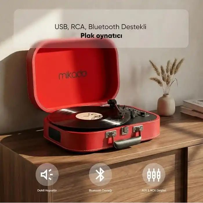 Mikado MN-101 Pikap Usb+RCA+Bluetooth Destekli Müzik Kutusu, Kırmızı