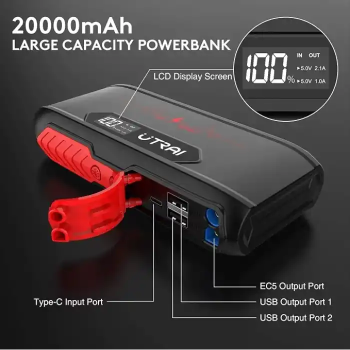 UTRAI Jstar 3 20000mAh 1600A Jump Starter LCD Ekranlı Taşınabilir Akü Takviye Cihazı ( Çanta + Powerbank + Led Lamba)
