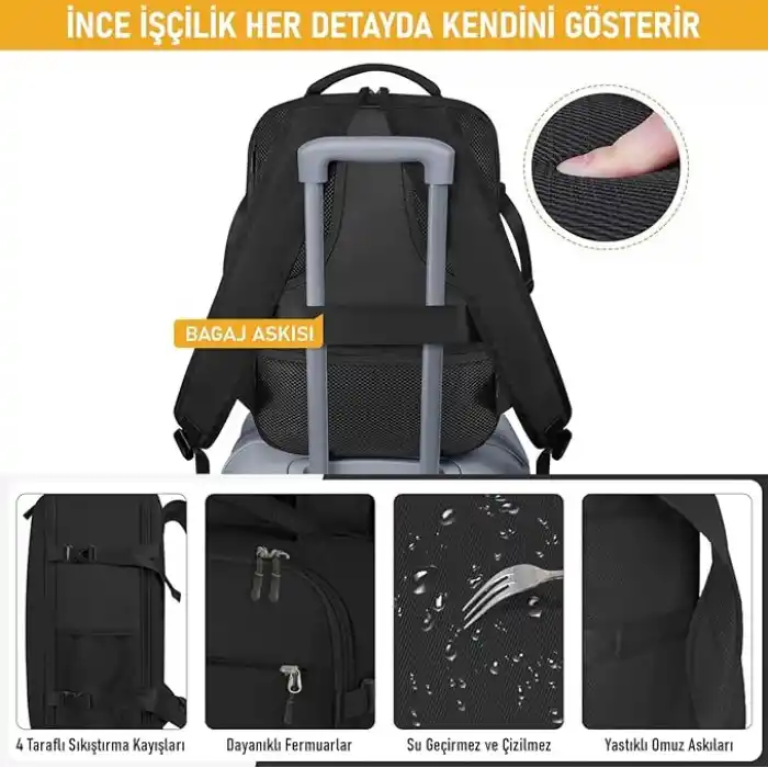 Haegs Laptop Sırt Çantası, Seyahat Çantası Hafif El Çantası Küçük Bavul Valiz, Uçak Onaylı Kabin Çantası, Erkek ve Bayan İçin, 15.6 inç Notebook Dizüstü Bilgisayar Laptop Macbook Çantası